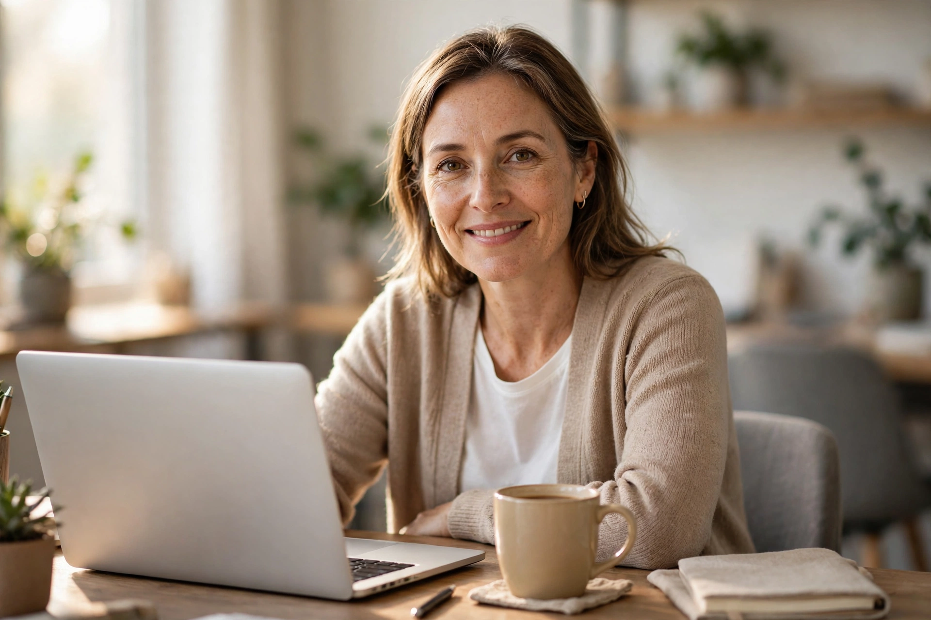 A business owner working at her desk with a laptop