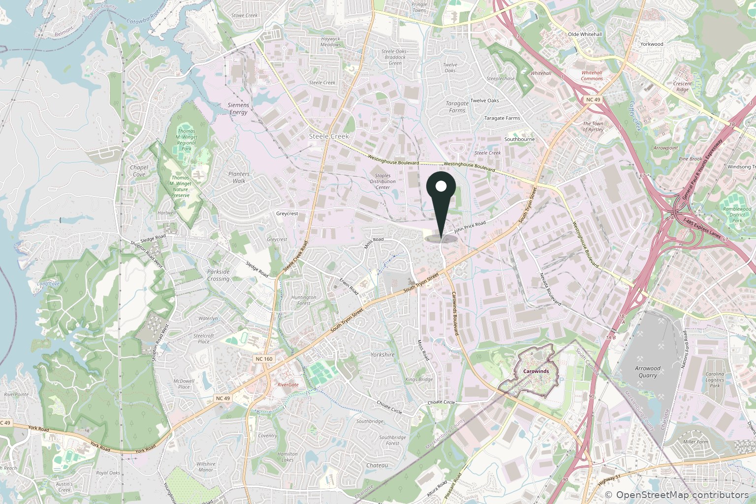 Map of the Fort Mill area around Willow Creek Dental
